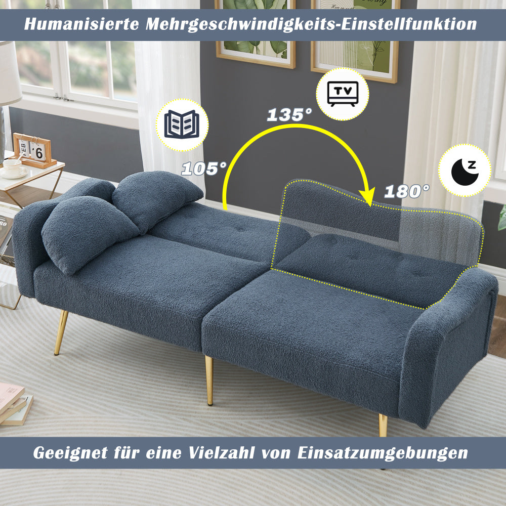 Slaapbank – Sofa Bed – Bedbank – Logeerbed – Zetelbed – 2-Persoons – Verstelbare Rugleuning – Met Gouden Metalen Poten