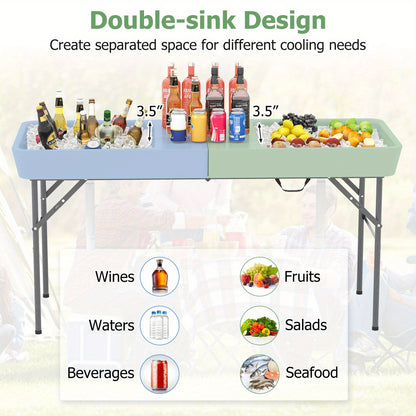 Koeltafel – Ijstafel – Picknicktafel – Barbecue tafel – Opvouwbare tafel – Dubbele koelbakken – Weerbestendig HDPE blad