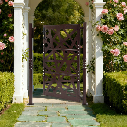 Garden Gate | 105cm x 150cm Brown Metal Gate, Privacy Screen Type, Galvanized Steel, Brand NaMaSyo
