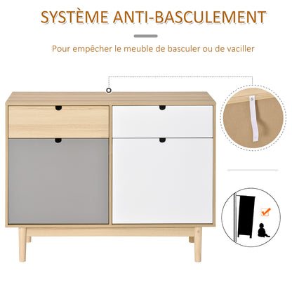 HOMCOM Scandinavian Style Kitchen Buffet, 2-Door Wardrobe with Sliding Drawers in Multicolor White Light Gray Wood