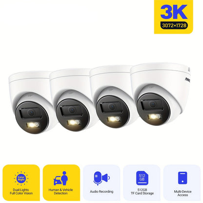 Beveiligingscamera – Bewakingscamera – Surveillancecamera – Turret Camera – Buitencamera – 3K Resolutie – AI Bewegingsdetectie met Full Color Nachtzicht – Wit