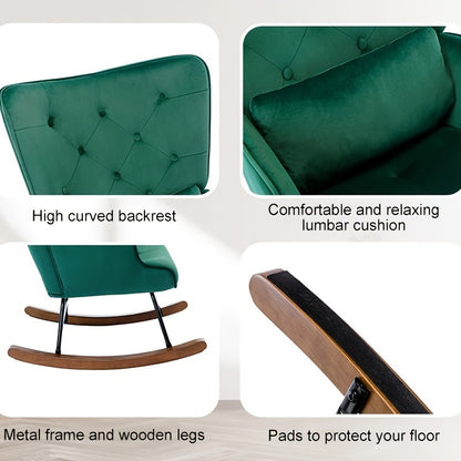 Relaxstoel – Fauteuil – Lounge Stoel – Wingback Stoel – Donkergroen – Fluwelen Bekleding – Hardhouten Frame
