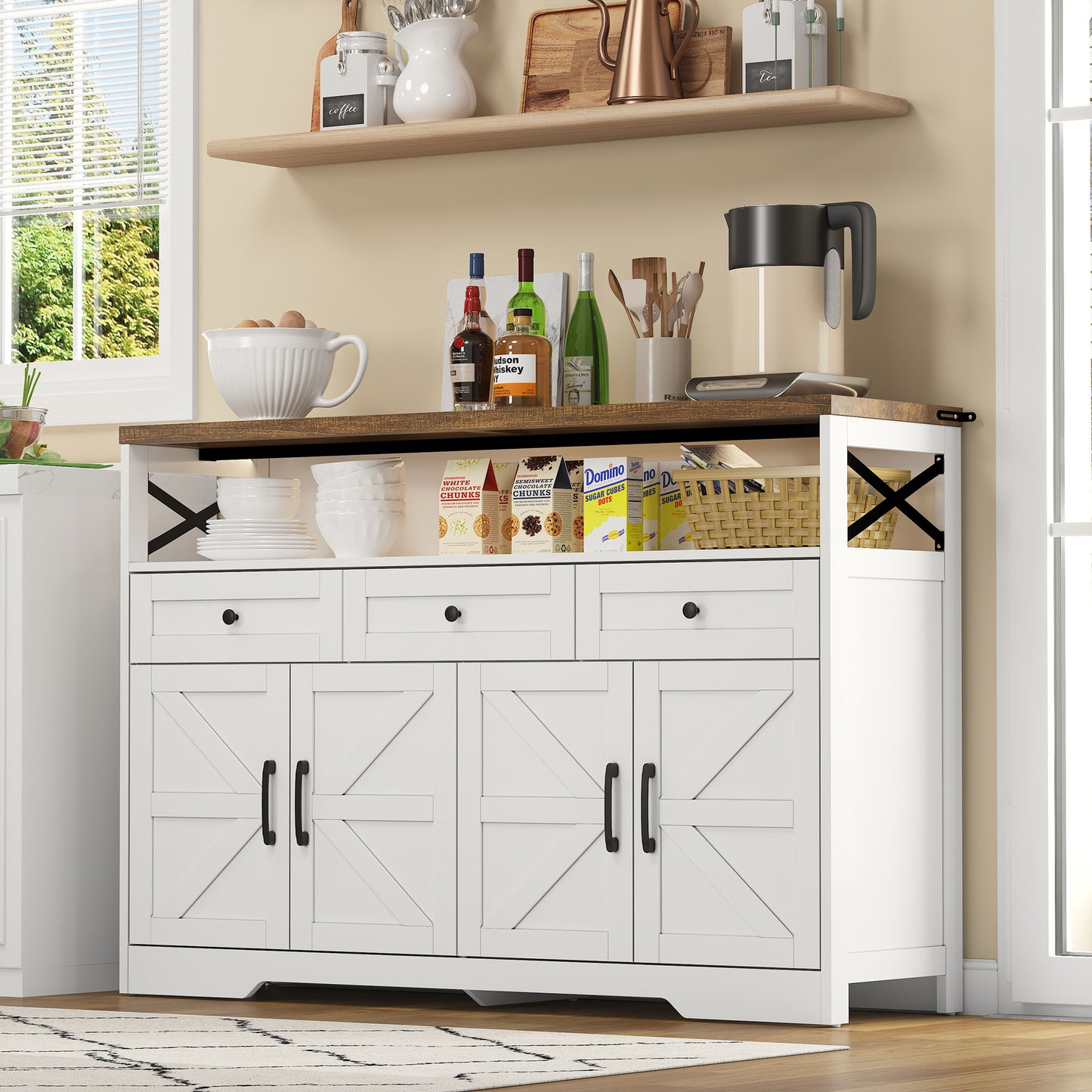 Buffetkastje – Dressoir – Sidetable – Opbergkast –  Landelijke Stijl – 140 CM Breed – Hoogwaardig MDF