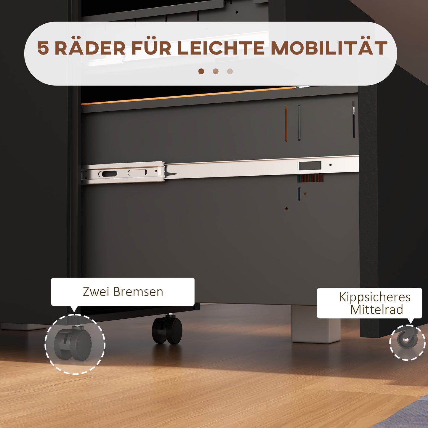 Mobiele Ladekast – Rollcontainer – Ladeblok – Opbergkast – Kantoorcontainer – Met Slot – Compact Mat Zwart – Stalen Frame – Drie Lades Met Verstelbare Rails