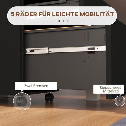 Mobiele Ladekast – Rollcontainer – Ladeblok – Opbergkast – Kantoorcontainer – Met Slot – Compact Mat Zwart – Stalen Frame – Drie Lades Met Verstelbare Rails
