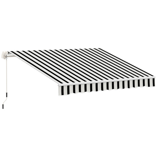 Uittrekbaar Zonnescherm – Zonwering – Schaduwdoek – Terrasdoek – Buitenluifel – Handmatige Bediening – Weerbestendig Polyester – Metaalframe – Blauw/Wit – 3,95x2,45x3,50 m