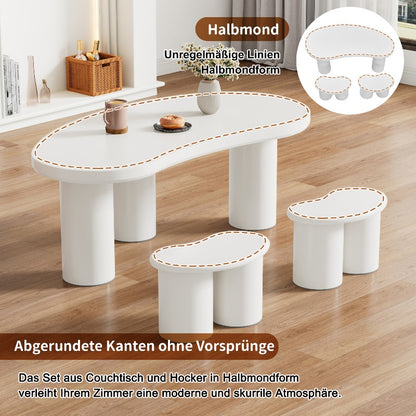 Crescent Moon Salontafel – Halvemaan Tafeltje – Bijzettafel – Sofa Tafel – Woonkamer Meubel – Wit MDF Blad – PVC Poten – Compact & Geen Montage