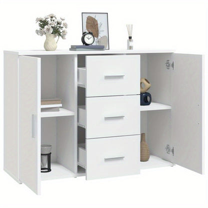 Modern White Sideboard with 3 Drawers & 2 Doors - Hardwood, Minimalist Design, Removable Storage, Perfect for Living Room or Bedroom, Living Room Furniture, Bedroom Storage, Sleek Furniture, Smooth Finish, Contemporary Furnit