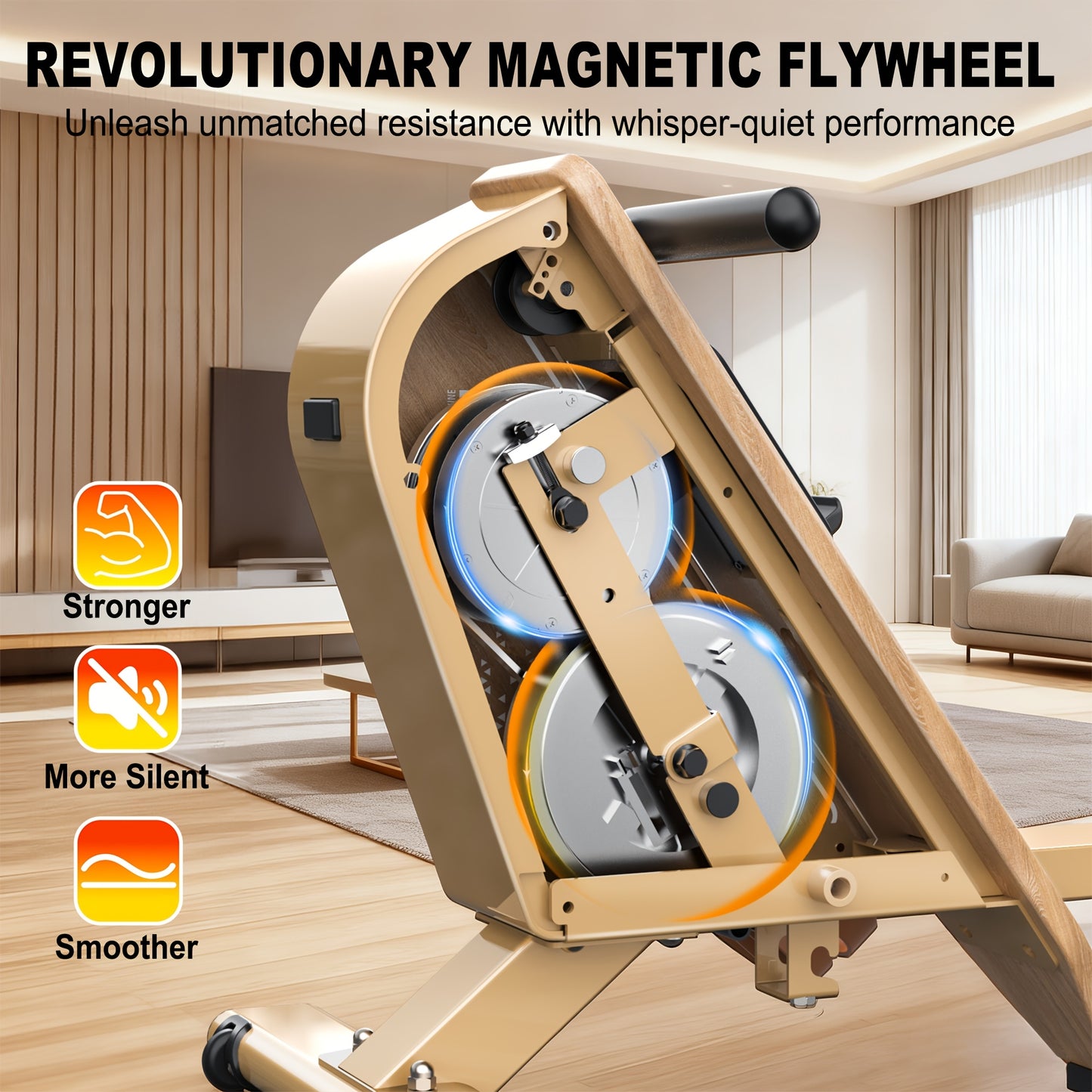 VOWVIT Rowing Machine for Home, Magnetic Rowing Machine with Wireless Monitor, 16 Resistance Levels, Compact Rowing Machine with 150kg Weight Capacity, Vertical Storage