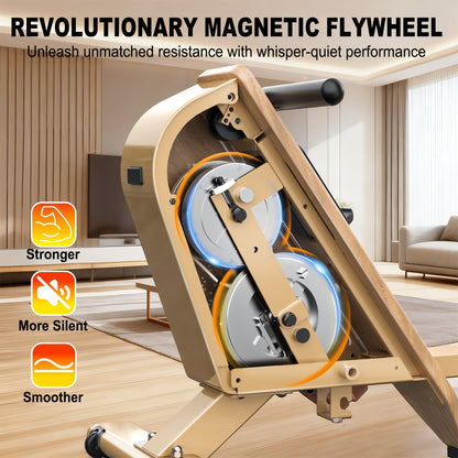 VOWVIT Rowing Machine for Home, Magnetic Rowing Machine with Wireless Monitor, 16 Resistance Levels, Compact Rowing Machine with 150kg Weight Capacity, Vertical Storage