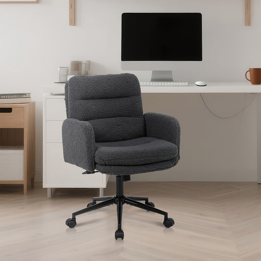 Youhauchair home office chair, 360° swivel, comfortable faux fur office chair, adjustable height, with backrest and armrests, suitable for bedroom computer desk, in beige/dark grey, Office Furniture, Chaise De Bureau Ergonom