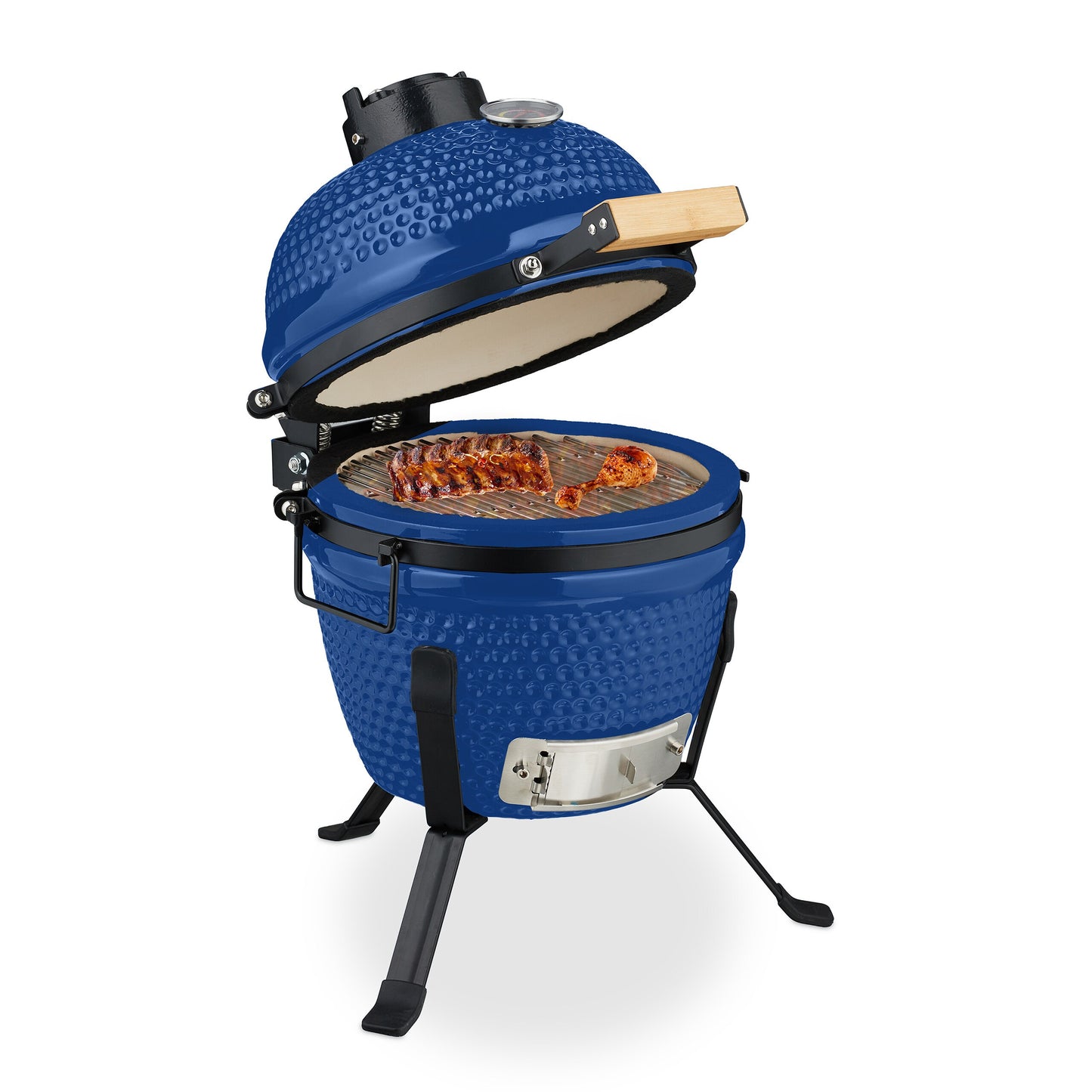 Kamado Grill – Houtskoolbarbecue – Keramische BBQ – Ronde Grill – Buitenoven – Rood – Ø 32 Cm – Geïntegreerde Thermometer – Optimale Warmteverdeling