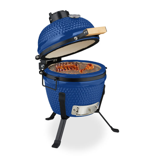 Kamado Grill – Houtskoolbarbecue – Keramische BBQ – Ronde Grill – Buitenoven – Rood – Ø 32 Cm – Geïntegreerde Thermometer – Optimale Warmteverdeling