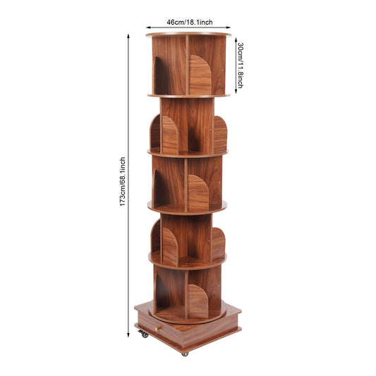 Boekenkast – Boekenrek – Opbergkast – Vakkenkast – Stellingkast – Draaibaar 360° – 173 cm Hoog – Hout Mixkleur – 45 kg Draagvermogen – Compact & Stevig