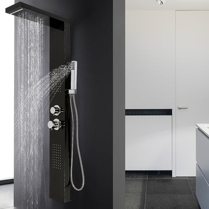 Douchewand RVS – Douchepaneel – Douchewand Glas – Douchecabine – Douchedeur – 130 cm Hoog – Waterbesparende 4-in-1 Douchekop – Afneembare Handdouche