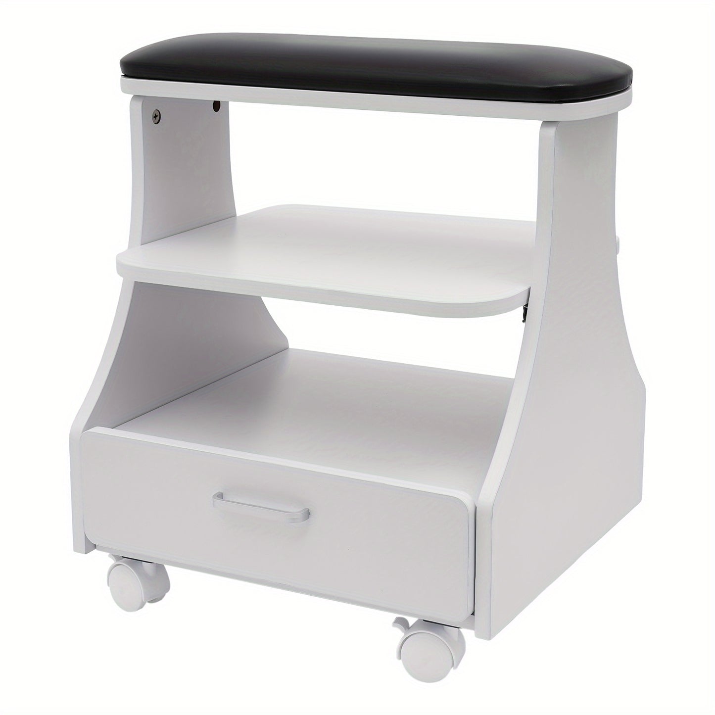 Nageltafel – Manicuretafel – Pedicuretafel – Nagelsalontafel – Werkbank – 3 Opbergniveaus – Brede Voetbadplatform – Vergrendelbare Zwenkwieltjes – Zwart
