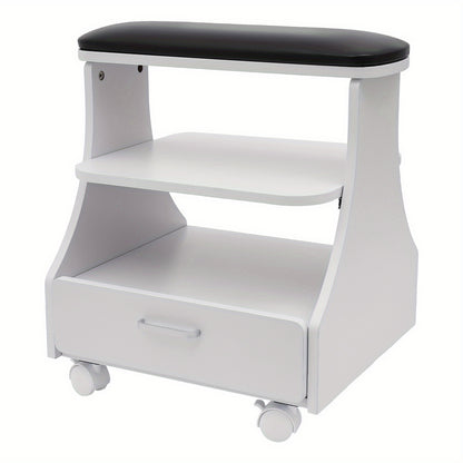 Nageltafel – Manicuretafel – Pedicuretafel – Nagelsalontafel – Werkbank – 3 Opbergniveaus – Brede Voetbadplatform – Vergrendelbare Zwenkwieltjes – Zwart