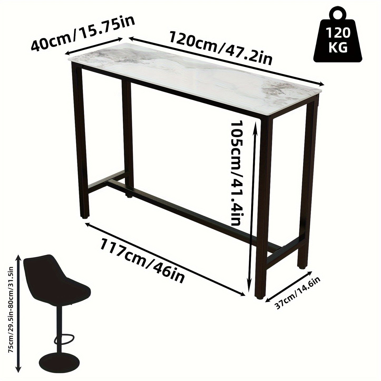 Bar Table Tall: 105.16cm Tall Contemporary White Rectangular Bar Table Kitchen Countertop Pub Table Sintered Stone-top For Dining Room, Business Area, Offices