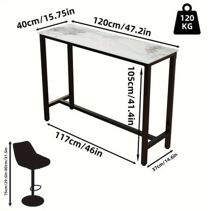 Bartafel Hoog – Barkruktafel – Statafel – Barmeubel – Keukentafel – Wit Zwart Sintered Stone Blad – Metaal Frame – Hittebestendig – 105 cm Hoog