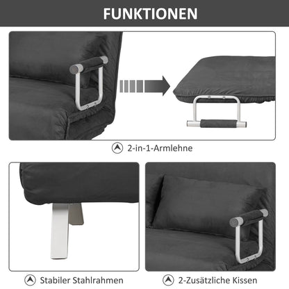 Slaapbank – Bedbank – Slaapstoel – Logeerbed – Sofa – Verstelbare Rugleuning – Zachte Velvet Bekleding – Grijs