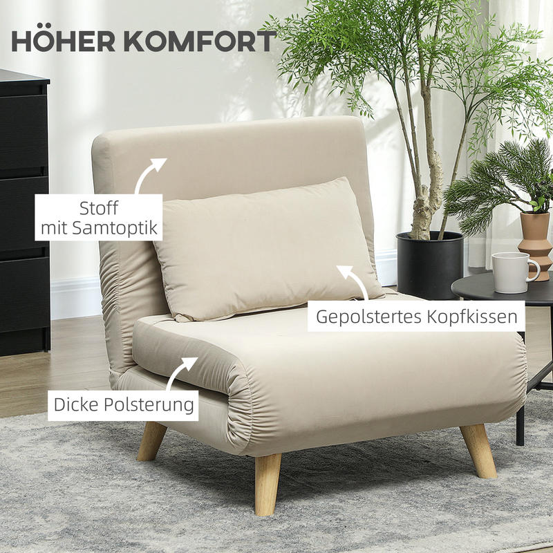 Foldable Bed Chair with Adjustable Recliner - Foam & Bed Function, Heavy-Duty up to 120kg, Space-Saving Folding Armchair Suitable for Small Apartments, Dorms, - Beige (Plastic/Metal Frame)