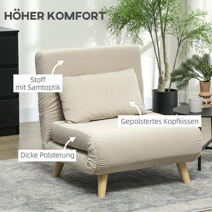 Foldable Bed Chair with Adjustable Recliner - Foam & Bed Function, Heavy-Duty up to 120kg, Space-Saving Folding Armchair Suitable for Small Apartments, Dorms, - Beige (Plastic/Metal Frame)