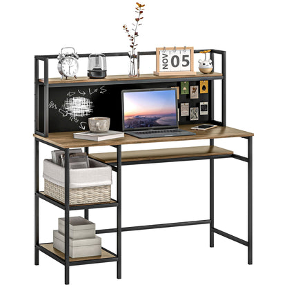 Computertafel – Bureau – Werkplek – Schrijftafel – Studietafel – Met 4 Opbergrekken – Zwart Schrijfbord – 120x53x126 cm – Industrieel Bruin Zwart
