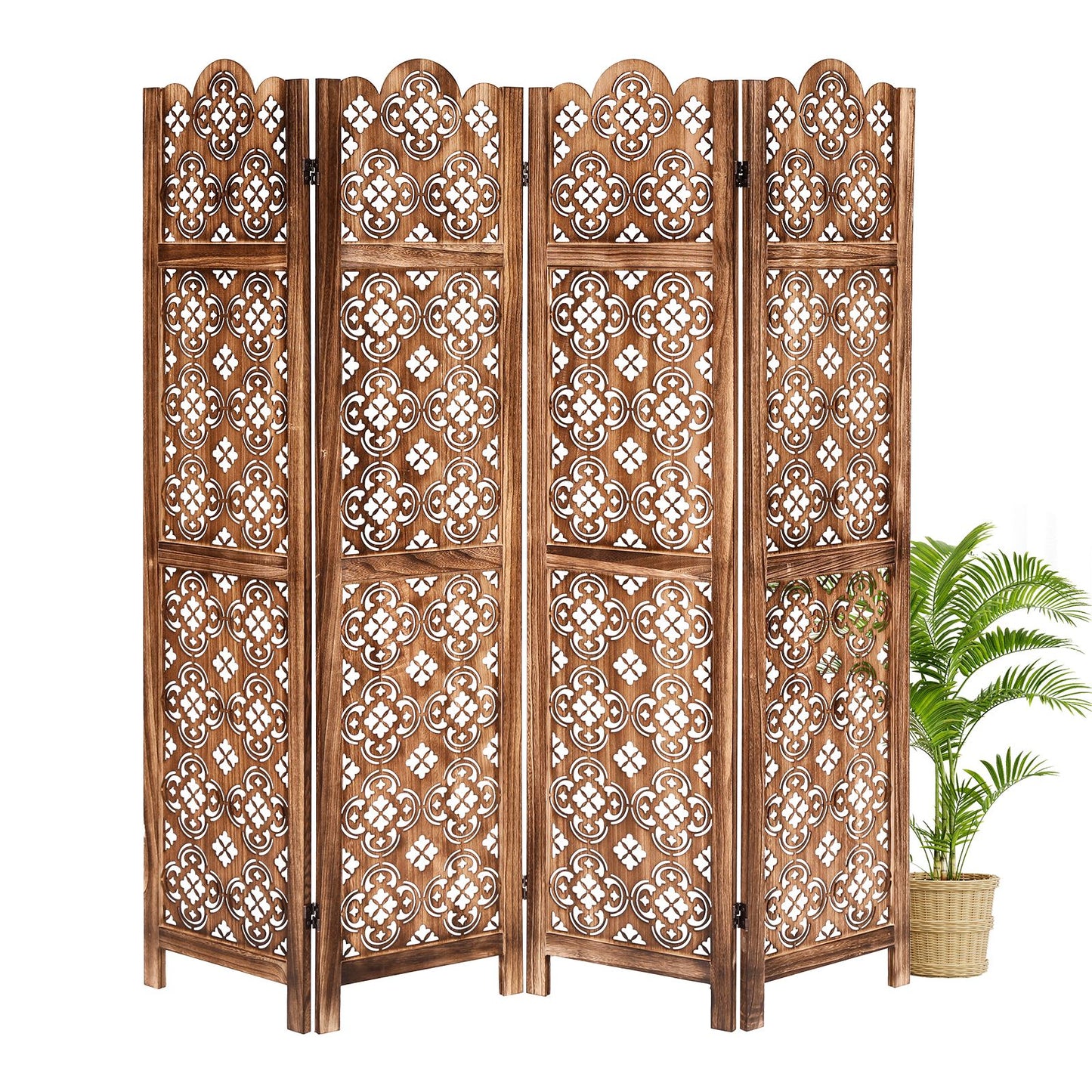 4-Panel Patio Wooden Room Divider Panel | 170.18cm Tall Folding Privacy Screen, Farmhouse Style, Hardwood Material, Brown Color, Ideal for Bedroom, Living Room, Home Office - TACKVIEW