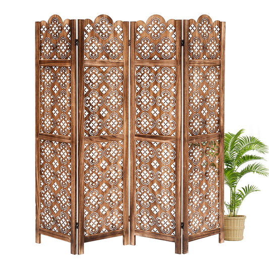4-Panel Patio Wooden Room Divider Panel | 170.18cm Tall Folding Privacy Screen, Farmhouse Style, Hardwood Material, Brown Color, Ideal for Bedroom, Living Room, Home Office - TACKVIEW