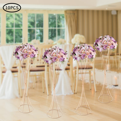 Glazen Vaas – Tulpenvaas – Bloemvaas – Decoratievaas – Wedding Centerpiece – Gouden Metalen Frame – 80 cm Hoogte – Set van 10 Stuks