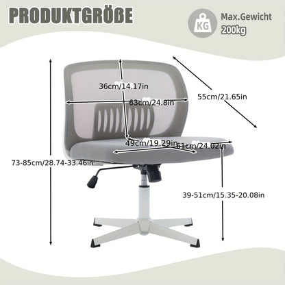 Armless Office Chair with Rocking Function & Height Adjustment - 360° Swivel, Ergonomic Cross-Legged Design, Lightweight Durable Plastic Frame, Manual Recline Handle - Spacious Reading/Living Room Chair for Home Office, 5 Co