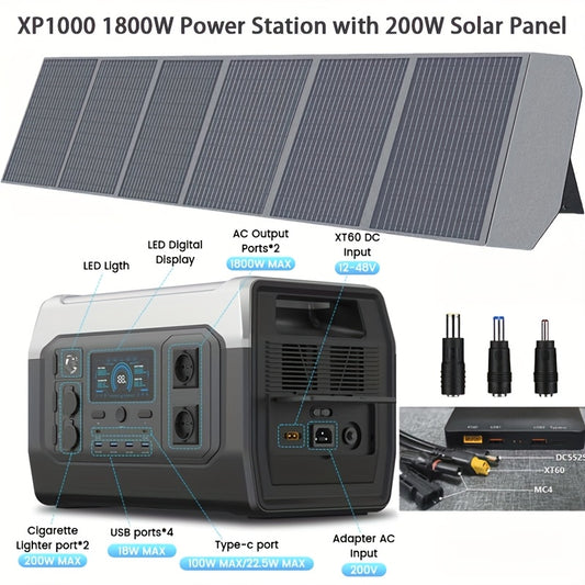 Powerstation – Draagbare Generator – Noodstroomvoorziening – Zonne-energie – Camping Accu – 1024Wh Capaciteit – 1800W Output