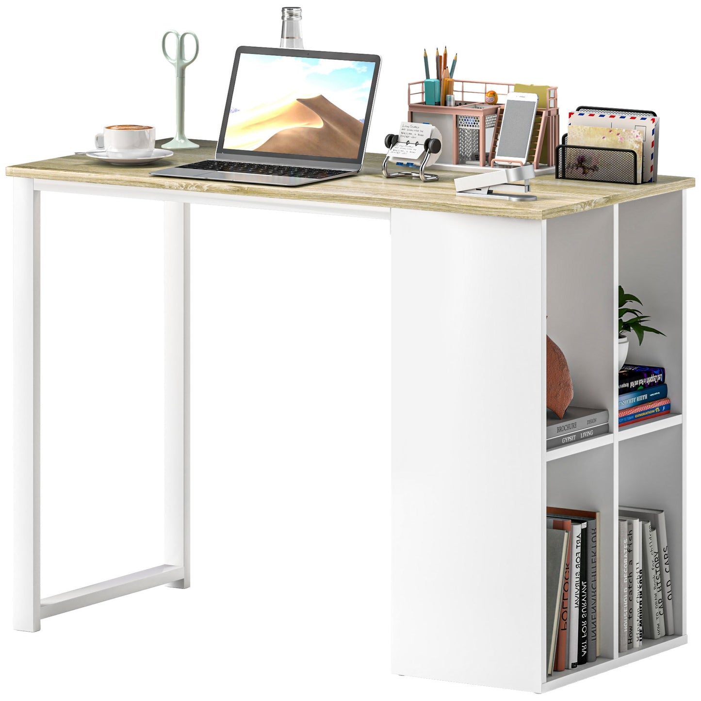 Compact bureau – werktafel – computertafel – studietafel – schrijftafel – Lichtgewicht wit ontwerp – Slimme opbergruimte 100x54x75 cm – compact formaat