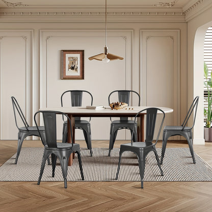 Eetkamerstoelen – Stoelen – Bistrostoelen – Keukenstoelen – Lounge Stoelen – Industrieel Design – Set Van 4 Donkergrijs – Metalen Frame – Stapelbaar