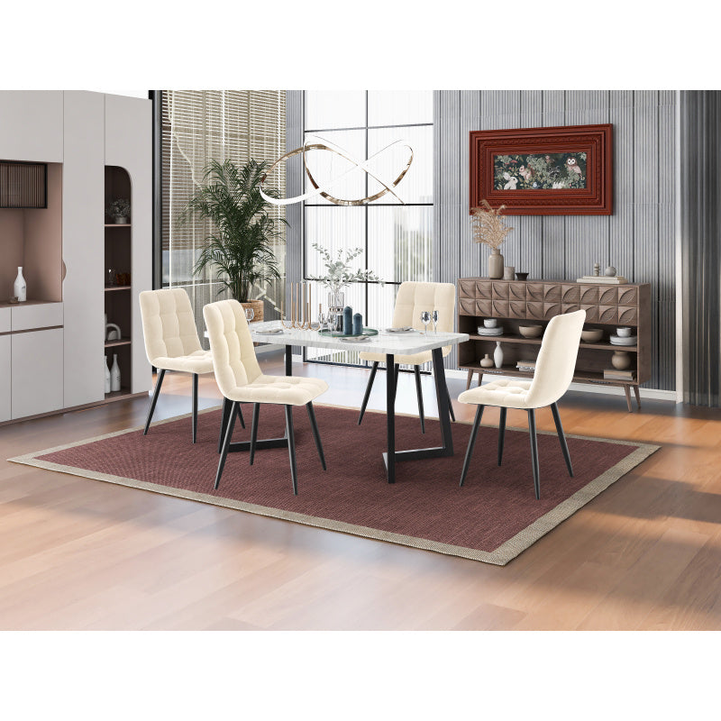 Eetkamerstoel – Stoel – Designstoel – Kuipstoel – Vintage stoel – Set van 4 – Antique White – Met Metalen Frame – Comfortabele Gestoffeerde Zitting