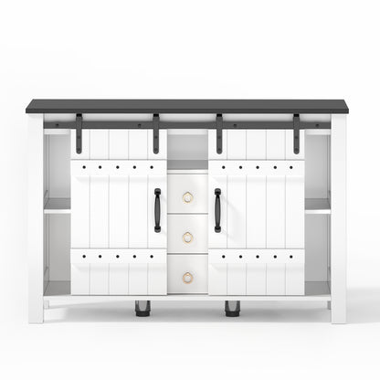Buffetkastje – Buffetkast – Dressoir – Opbergkast – Sideboard – Wit Met Houten Accenten – 120x40x80 cm – MDF – Schuifdeuren En 3 Lades