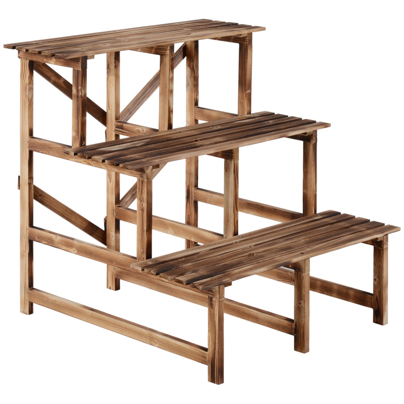 Plantenrek – Plantenstandaard – Plantentrap – Bloemenrek – Plantentafel – Vurenhout – 3 Niveaus – 80 x 80 x 78 cm
