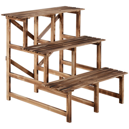 Plantenrek – Plantenstandaard – Plantentrap – Bloemenrek – Plantentafel – Vurenhout – 3 Niveaus – 80 x 80 x 78 cm