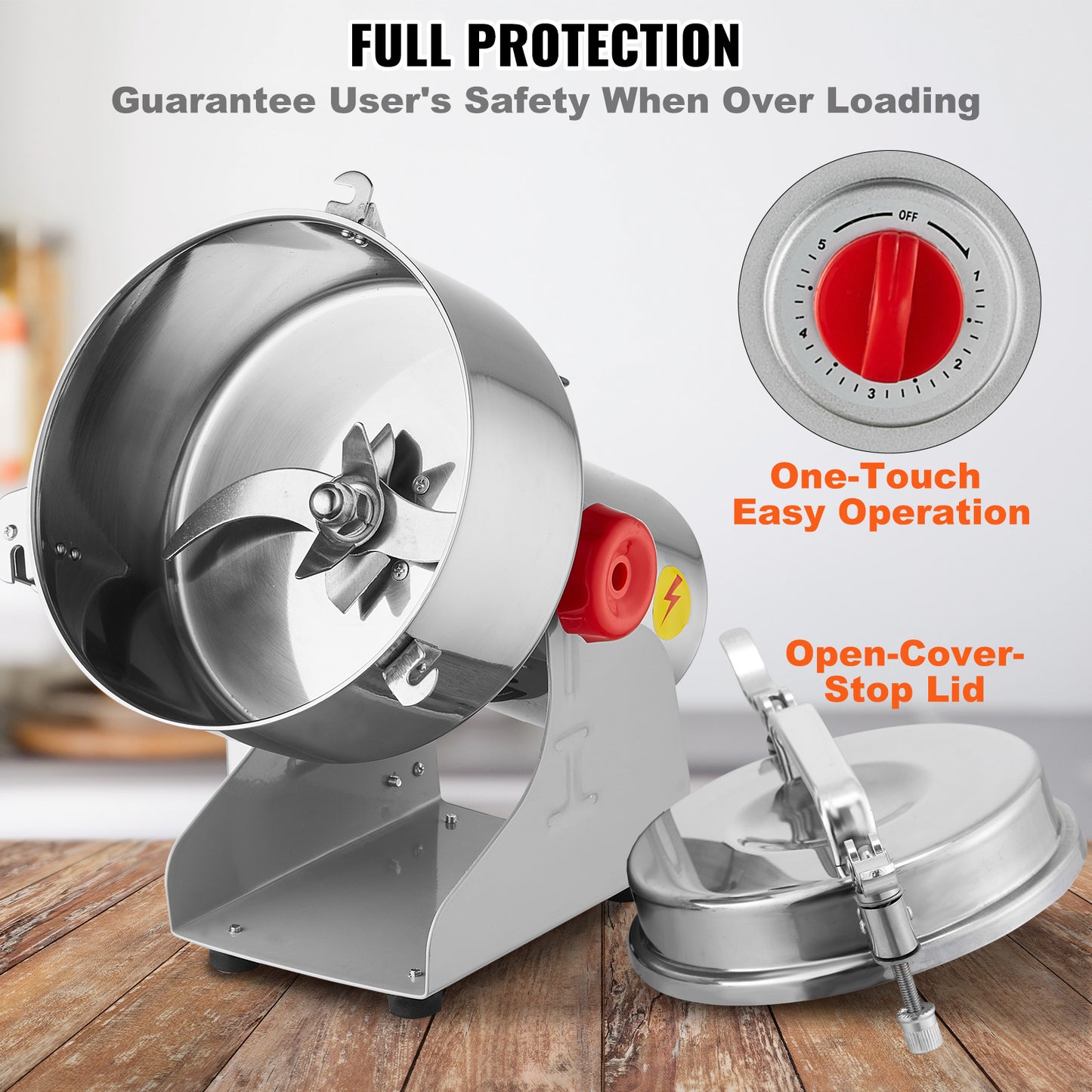 Elektrische Kruidenmaler – Graanmaler – Specerijenmolen – Koffiemolen – Poedermolen – 2500g Capaciteit – 3600W Motor – 270° Swing Ontwerp – RVS 403 Veilig