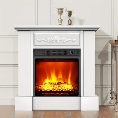 Elektrische Haard – Elektrische Open Haard – Sfeerverwarming – Haardmeubel – TV Meubel – Realistisch Vlameffect – 2000W Verwarming – Wit MDF Met Metaal