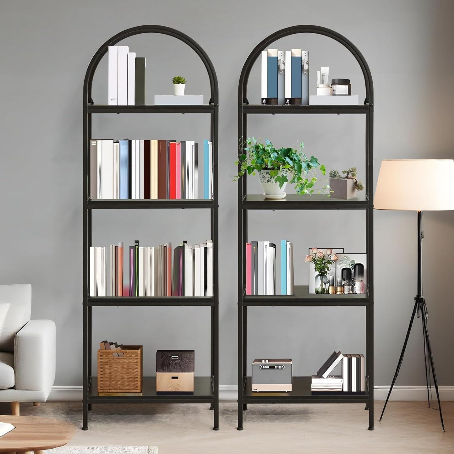 Industriële Open Boekenkast – Boekenrek – Wandrek – Display Kast – Opbergkast – Zwart Metalen Frame – 4 Planken – Vrijstaand – Hoogwaardig Hout