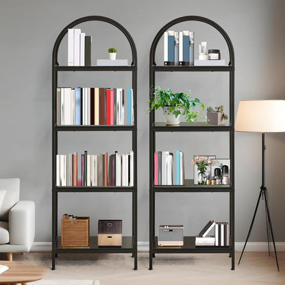 Industriële Open Boekenkast – Boekenrek – Wandrek – Display Kast – Opbergkast – Zwart Metalen Frame – 4 Planken – Vrijstaand – Hoogwaardig Hout