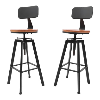 Barstoelen – Barkrukken – Keukenstoelen – Krukken – Barzitjes – Verstelbare Hoogte – 360° Draaibaar – Zwart Hout Metaal – Set Van 2