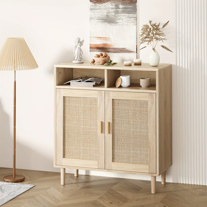 Sideboard Buffetkast – Dressoir – Opbergkast – TV-meubel – Halmeubel – Rattan Accenten – Ruime Opbergruimte – Stijlvol Tijdloos Design