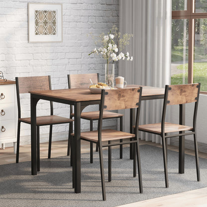 Eettafelset – Eettafel Met Stoelen – Diningset – Keukentafelset – Industrieel Design – Vintage Bruin – Ruimtebesparend Ontwerp – MDF Tafelblad Met Metaal Frame