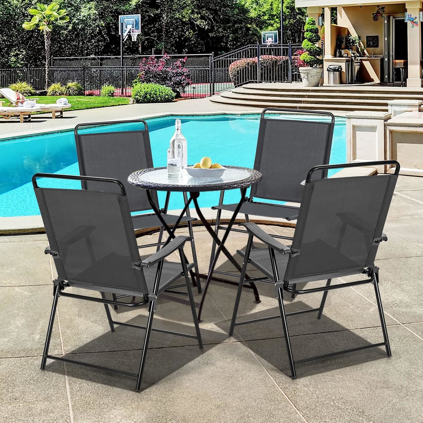 Opvouwbare Tuinstoelen Set – Tuinstoelen 4 Stuks – Klapstoelen Buiten – Balkonstoelen – Campingstoelen – Stevig Stalen Frame – Ademend Weerbestendig Materiaal
