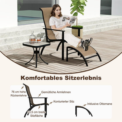 5-Delige Balkonmeubelset – Tuinmeubilair – Balkonset – Terrasmeubilair – Tuinset – Met 2 Stoelen, 2 Voetenbankjes en Tafel – Ergonomisch Comfort – Ruimtebesparend Design – Kleur Coffee