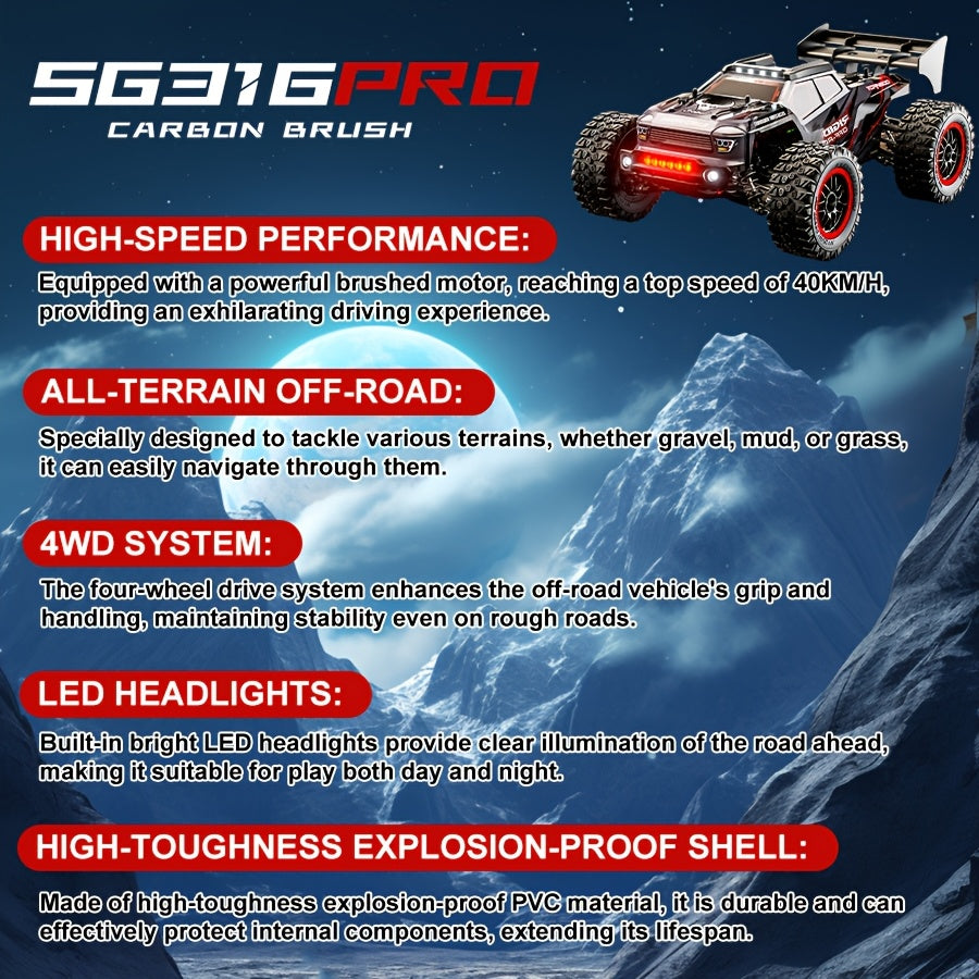 RC Auto – Bestuurbare Auto – Afstandsbedienbare Auto – RC SUV – Radiografische Auto – SG316MAX Brushless Motor – Dubbele Batterij & USB Oplaadbaar – Duurzaam Kunststof Chassis