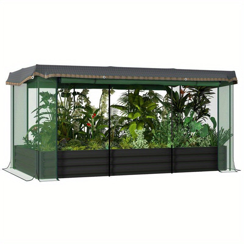 Verhoogde Plantenbak – Tuinbak – Moestuinbak – Kruidenbak – Bloemenbak – Groot Formaat 230x110x110 cm – Weerbestendig Metaal – Beschermnet Met Overkapping