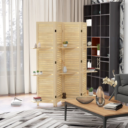 Kamerscherm – Roomdivider – Scheidingswand – Paravent – Kamerverdeler – 4 Panelen – Paulownia Hout – 3 Planken – Inklapbaar – Natuurlijke Houtkleur